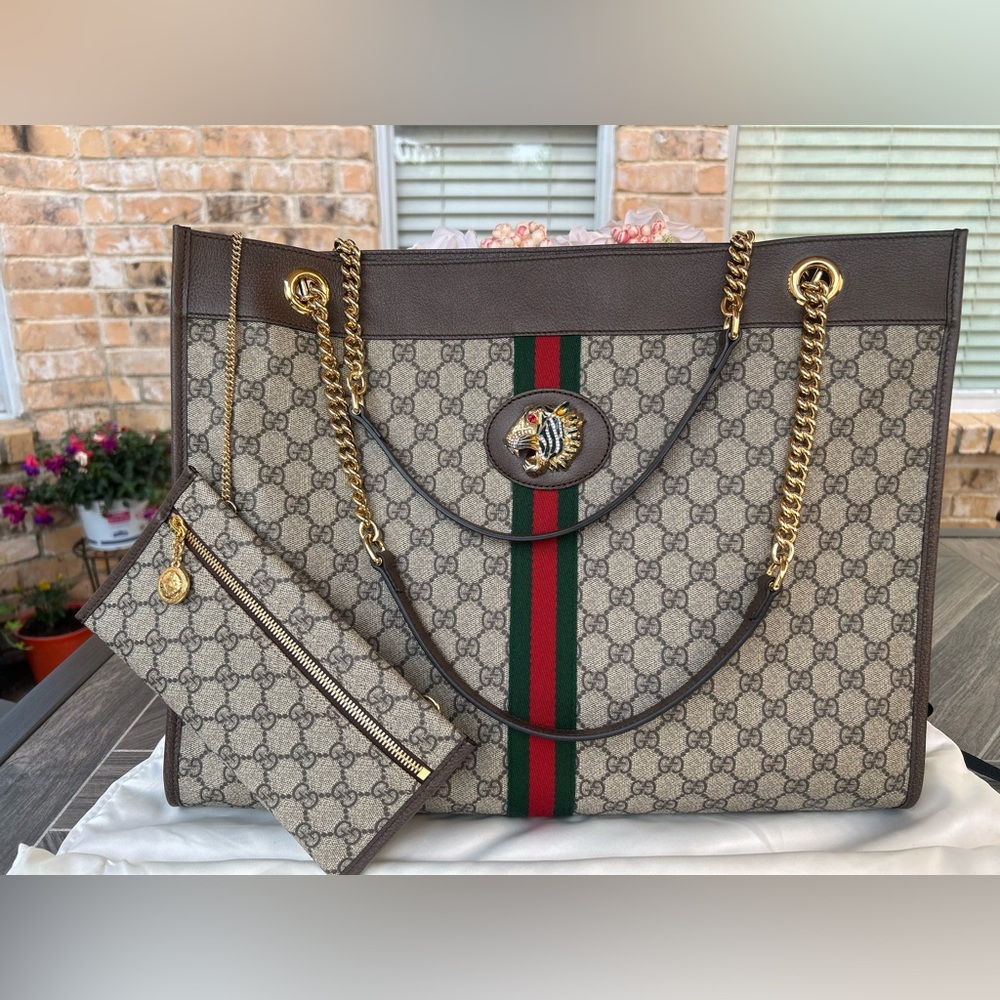 GUCCI GG Supreme Rajah Large Tote Bag with Pouch